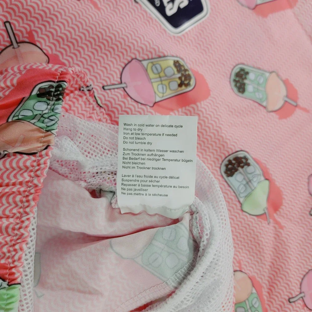Mosmann Australia Mens XL Pink Boba Tea Print Swim Trunks Stretch Board‎ Shorts